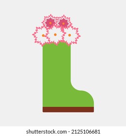 Vector illustration with rubber boot in flat style. Vector tulip isolated on white background