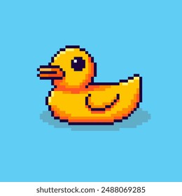 Vector Illustration of rubber duck with Pixel Art Design, perfect for game assets themed designs