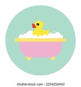 Vector illustration of a rubber duck swimming in the bathroom.