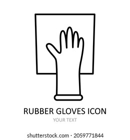 Vector illustration with rubber gloves icon. Outline symbol.