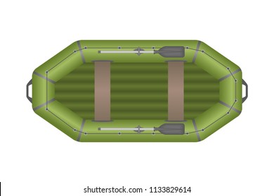 Vector illustration. Rubber inflatable boat on white background. Top view.