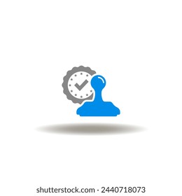 Vector illustration of rubber notary stamp with check mark. Icon of GMP Goods Manufacturing Practices. Symbol of certification.