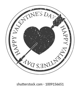 vector illustration of rubber stamp in grunge style. heart pierced by an arrow and the words happy Valentine's day. isolated on white background