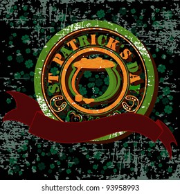Vector illustration of Rubber stamp with ornament on grungy background for St. Patrick's Day.
