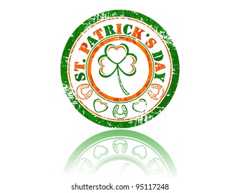 Vektorgrafik einer Gummimarke mit Ornamenten auf weißem, isoliertem Hintergrund für den St. Patrick's Day.