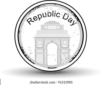 Vector illustration of a rubber stamp showing India Gate  with text Republic day in black color for republic day.