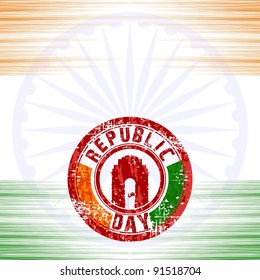 Eine Vektorgrafik von Gummistempeln in roter Farbe mit Indien Tor auf nahtlosem Hintergrund für den Republk Day.