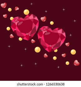 Vector illustration of ruby heart shaped Valentine's day. Gift, decoration, card, certificate, case, invitation, offer.