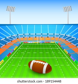 vector illustration of rugby ball on stadium