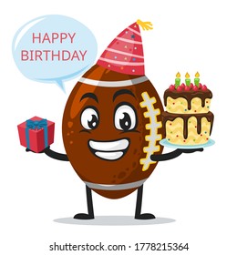 Vector illustration of rugby mascot or character celebrate birthday party