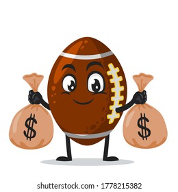 Vector illustration of rugby mascot or character holding sacks of money