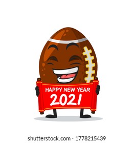 Vector illustration of rugby mascot or character holding red scroll and say happy new year