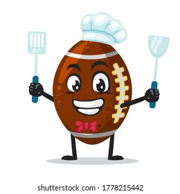 Vector illustration of rugby mascot or character wearing chef hat and holding spatula