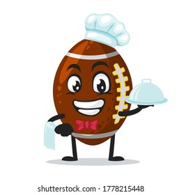 Vector illustration of rugby mascot or character wearing chef hat and serve food