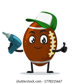 Vector illustration of rugby mascot or character holding hand drill