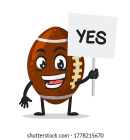 Vector illustration of rugby mascot or character holding sign says yes