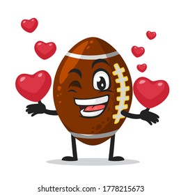 Vector illustration of rugby mascot or character bring love symbols
