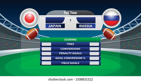 Vector illustration of rugby match results between Japan and Russia
