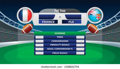 Vector illustration of rugby match results between France and Fiji