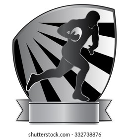 Vector illustration of a rugby medal featuring a player running with the ball