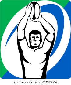 vector illustration of a Rugby player about to throw line-out ball