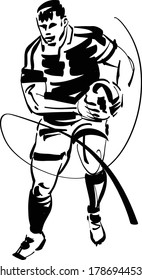 the vector illustration a rugby player with rugby ball