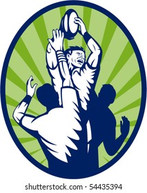 vector illustration of a Rugby player catching a ball in a lineout throw