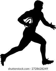 Vektorgrafik des Rugby-Spielersymbols in Running Pose mit Ball, Stollen und athletischer Silhouette