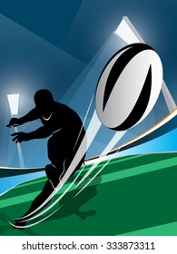 Vector illustration of rugby player kicking the ball