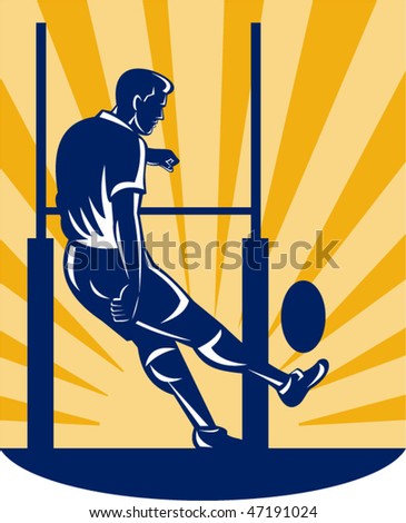 vector illustration of a rugby player kicking at goal post