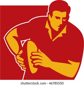 vector illustration of a rugby player running with the ball front