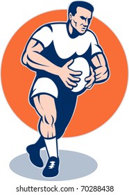 vector illustration of a rugby player running with ball done in retro style