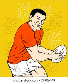vector illustration of a rugby player running passing the ball done in sketch style