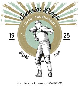 Vector illustration - Rugby retro player. Design for t-shirt