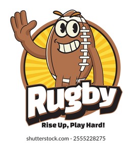 Vector Illustration of Rugby's Ball Mascot with Retro Mascot Illustration Available for Logo Badge