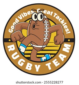 Vector Illustration of Rugby's Ball Mascot with Retro Mascot Illustration Available for Logo Badge