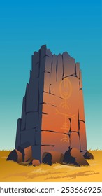 Ilustración vectorial de ruinas de monumento antiguo con símbolos antiguos