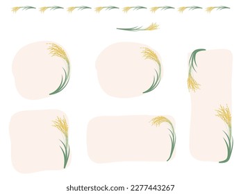 Vector illustration of ruled and framed set of ears of rice.