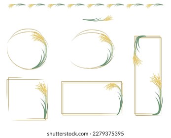 Vector illustration of ruled and framed set of ears of rice.