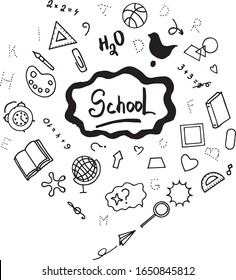 Vector illustration. Ruler, clock, numbers, letters, globe.