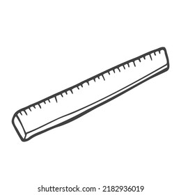 Vector illustration. Ruler icon isolated on white background. Office aksessuary. Theme of back to school. Hand drawn simple office supplies doodle clipart. For banner, poster, print, pattern, logo.