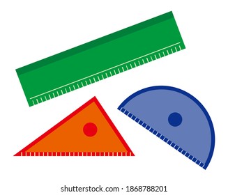 Vector illustration of a ruler. Measuring rod　.
 protractor . 
set square