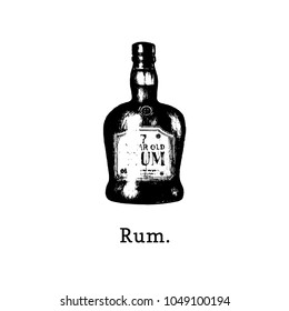Vector illustration of rum bottle. Hand drawn sketch of alcoholic beverage for cafe, bar label, restaurant menu.
