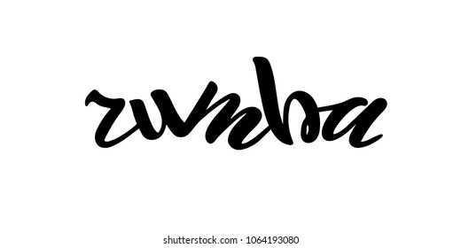 vector illustration of rumba text for shop logotype,postcard.Phrase for t-shirts,posters,card,invitation,banner template.Black hand painted lettering on white background.rumba typography poster.EPS 10