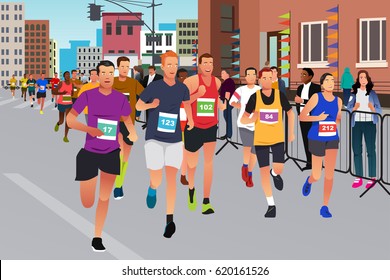 Vector Illustration Runners Running Marathon Competition Stock Vector ...