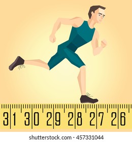 Vector illustration of a running athlete on the measuring tape. The image on the theme of the Olympic Games and sports competitions  