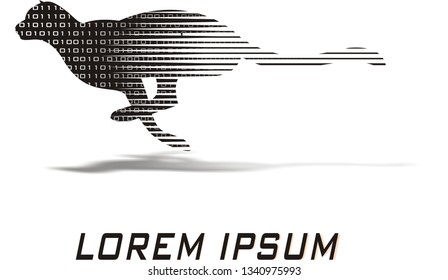 Vector illustration of running binary code  patterned cheetah. Lorem ipsum text. For IT technology illustration.