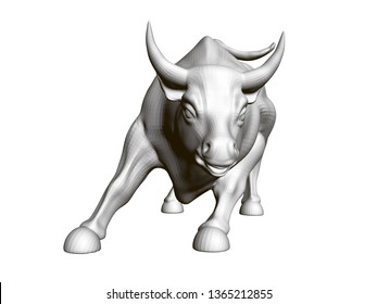 Vector illustration of a running bull. 3D. Polygonal figurine of a running bull. Vector illustration