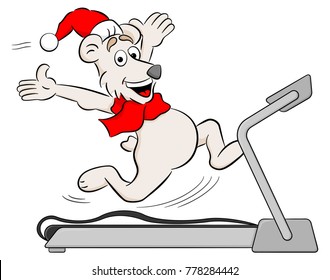 vector illustration of a running cartoon christmas polar bear