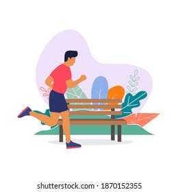 Vector illustration running in city Park, outdoor sports, flat design.World health day